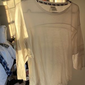 PINK white baseball 3 quarter length top